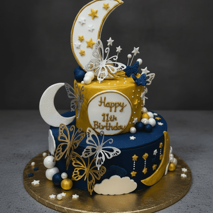 Moonlight Butterfly Two-Tier Birthday Cake