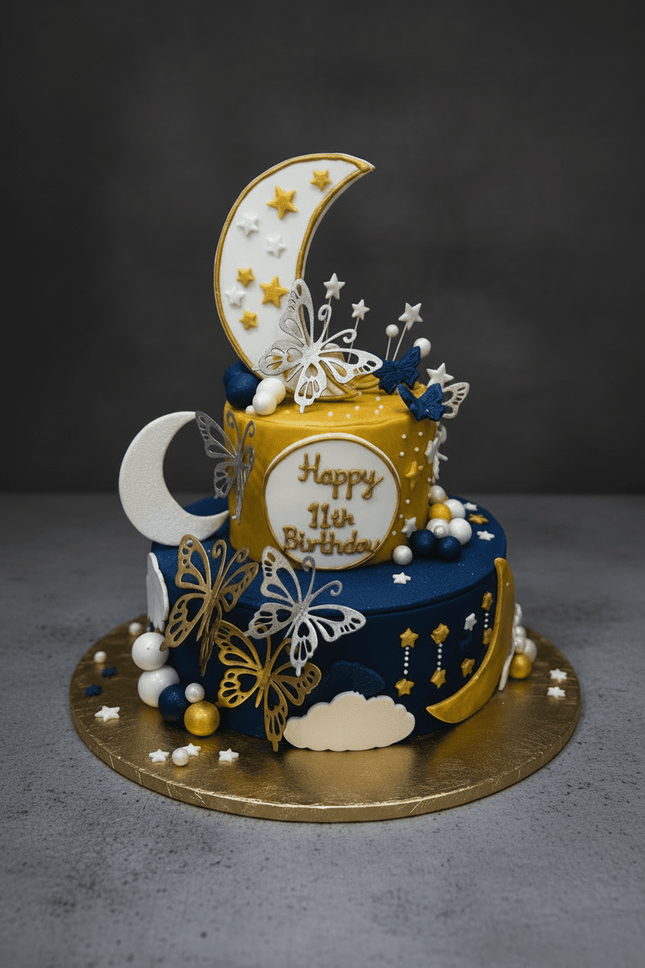 Moonlight Butterfly Two-Tier Birthday Cake