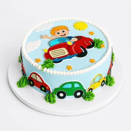 Title: Little Racer Car Theme Birthday Cake